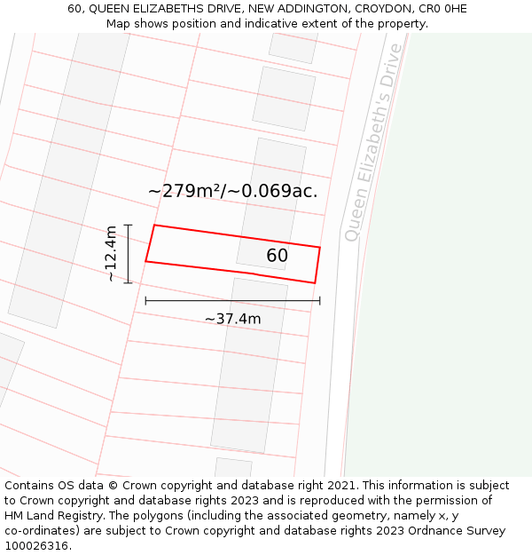 60, QUEEN ELIZABETHS DRIVE, NEW ADDINGTON, CROYDON, CR0 0HE: Plot and title map