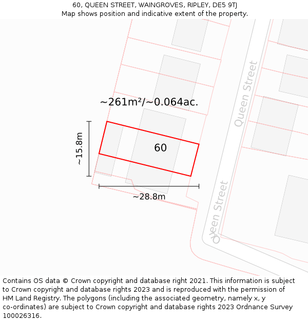 60, QUEEN STREET, WAINGROVES, RIPLEY, DE5 9TJ: Plot and title map