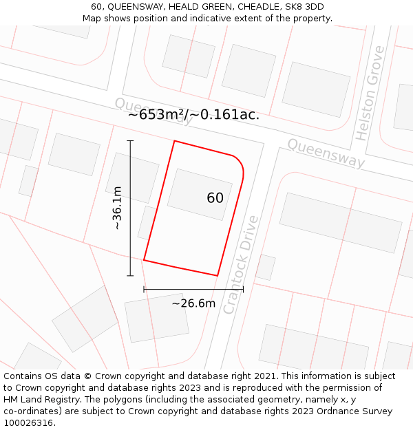 60, QUEENSWAY, HEALD GREEN, CHEADLE, SK8 3DD: Plot and title map