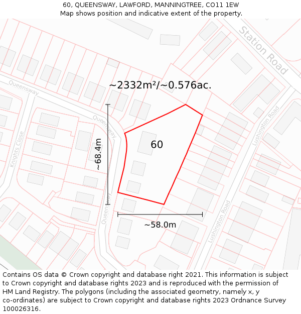 60, QUEENSWAY, LAWFORD, MANNINGTREE, CO11 1EW: Plot and title map
