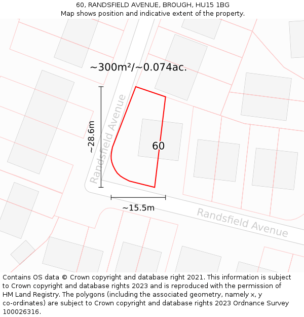 60, RANDSFIELD AVENUE, BROUGH, HU15 1BG: Plot and title map