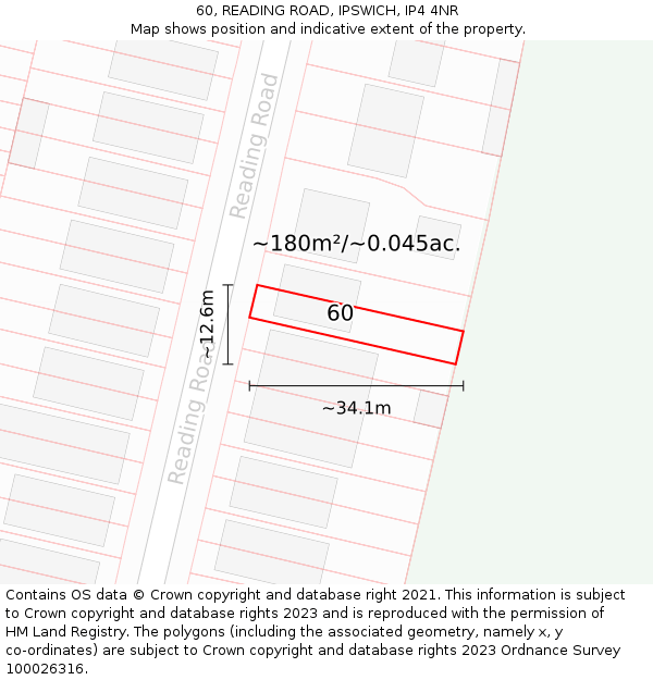 60, READING ROAD, IPSWICH, IP4 4NR: Plot and title map
