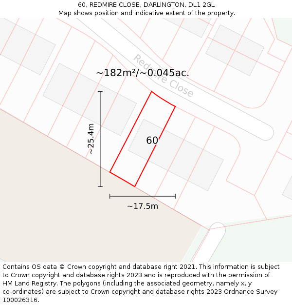 60, REDMIRE CLOSE, DARLINGTON, DL1 2GL: Plot and title map