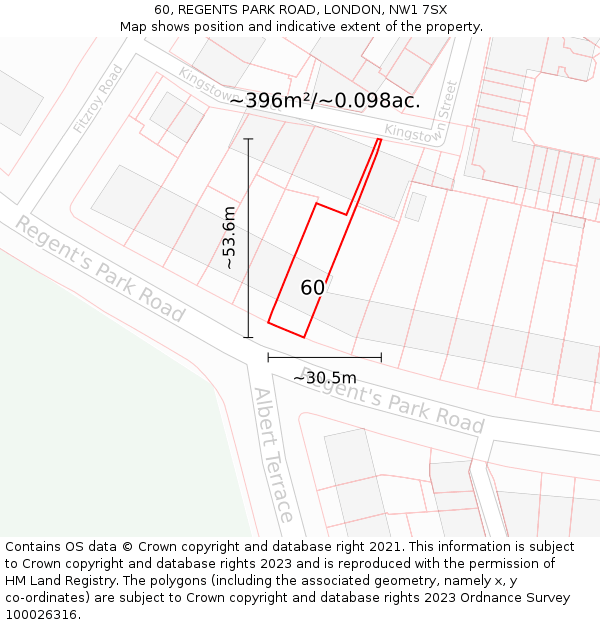 60, REGENTS PARK ROAD, LONDON, NW1 7SX: Plot and title map