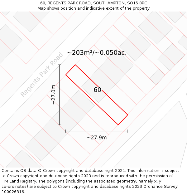 60, REGENTS PARK ROAD, SOUTHAMPTON, SO15 8PG: Plot and title map