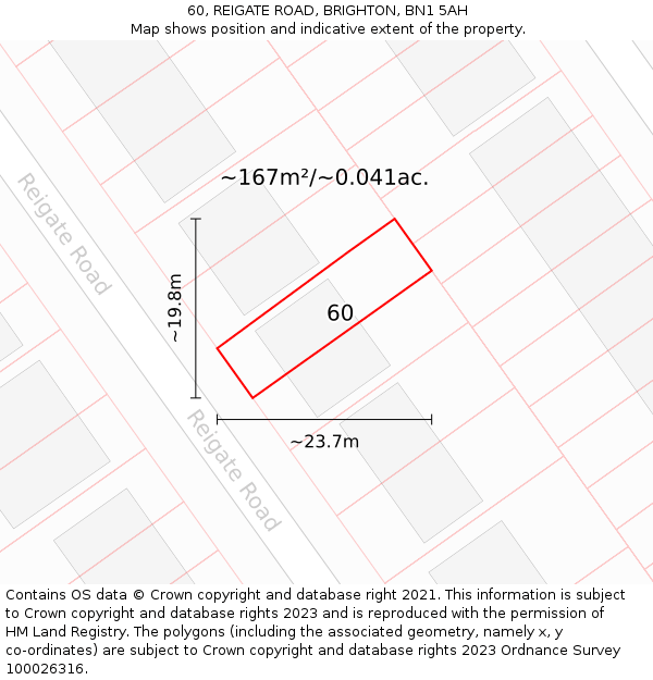 60, REIGATE ROAD, BRIGHTON, BN1 5AH: Plot and title map