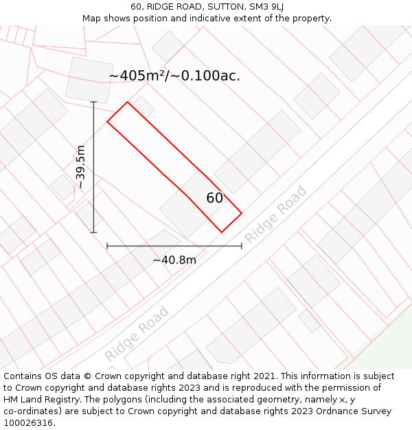 60, RIDGE ROAD, SUTTON, SM3 9LJ: Plot and title map