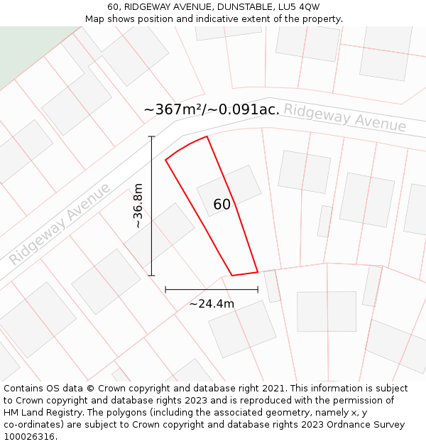 60, RIDGEWAY AVENUE, DUNSTABLE, LU5 4QW: Plot and title map