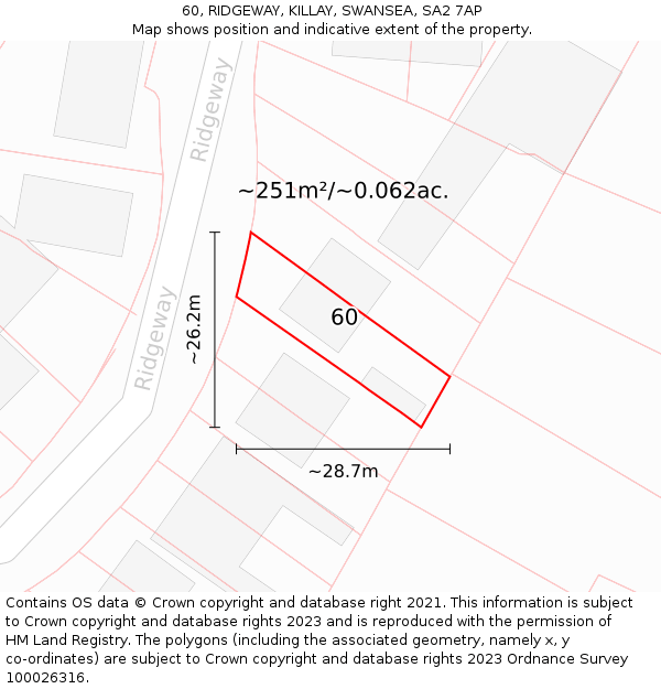 60, RIDGEWAY, KILLAY, SWANSEA, SA2 7AP: Plot and title map