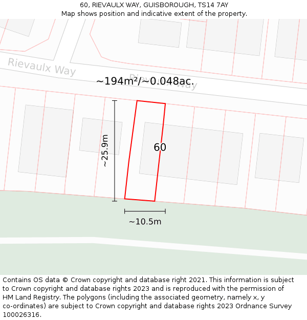 60, RIEVAULX WAY, GUISBOROUGH, TS14 7AY: Plot and title map