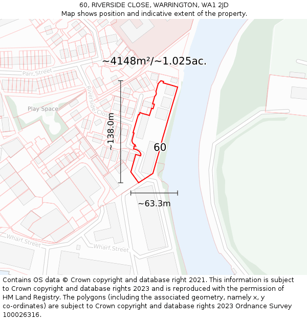 60, RIVERSIDE CLOSE, WARRINGTON, WA1 2JD: Plot and title map