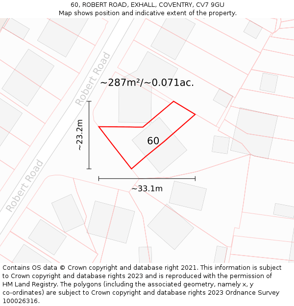 60, ROBERT ROAD, EXHALL, COVENTRY, CV7 9GU: Plot and title map