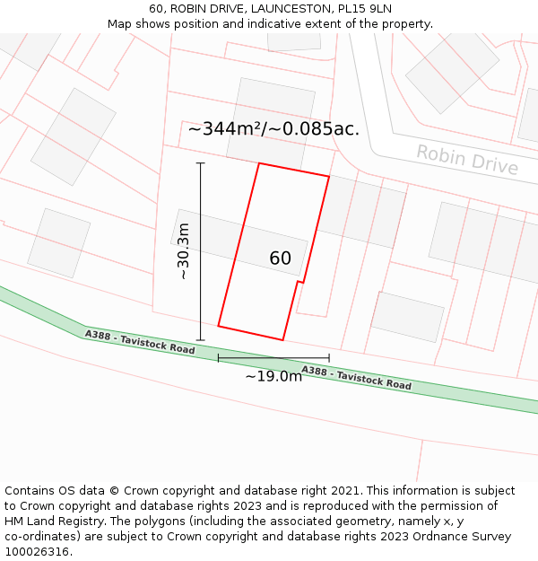 60, ROBIN DRIVE, LAUNCESTON, PL15 9LN: Plot and title map