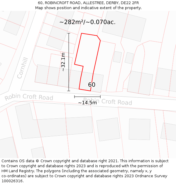 60, ROBINCROFT ROAD, ALLESTREE, DERBY, DE22 2FR: Plot and title map