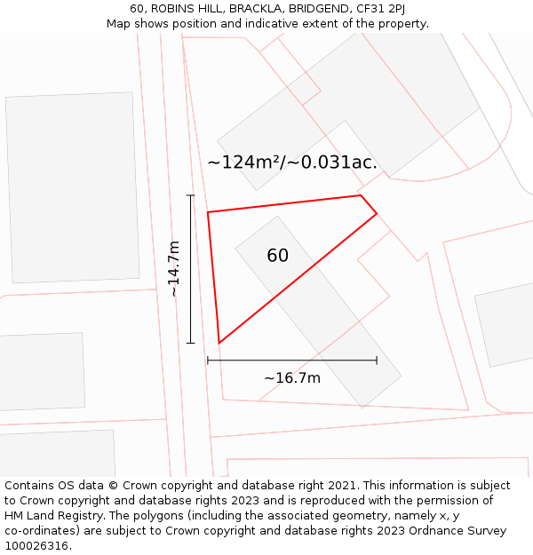 60, ROBINS HILL, BRACKLA, BRIDGEND, CF31 2PJ: Plot and title map