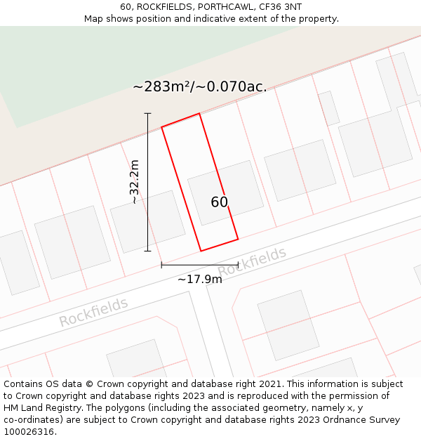 60, ROCKFIELDS, PORTHCAWL, CF36 3NT: Plot and title map
