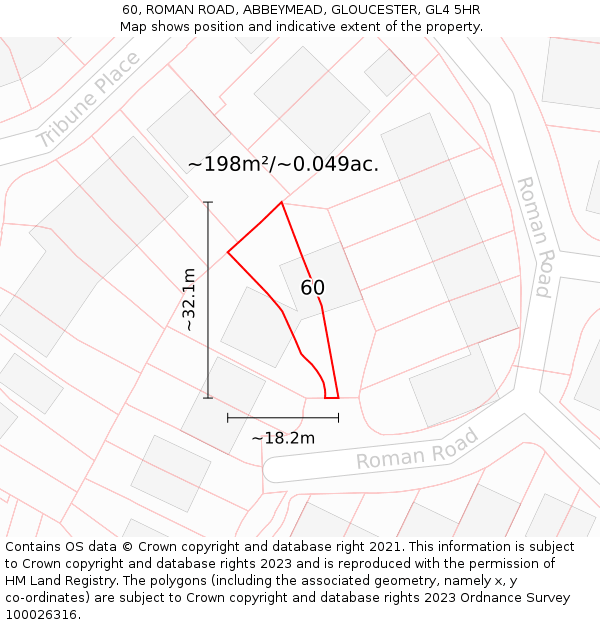 60, ROMAN ROAD, ABBEYMEAD, GLOUCESTER, GL4 5HR: Plot and title map