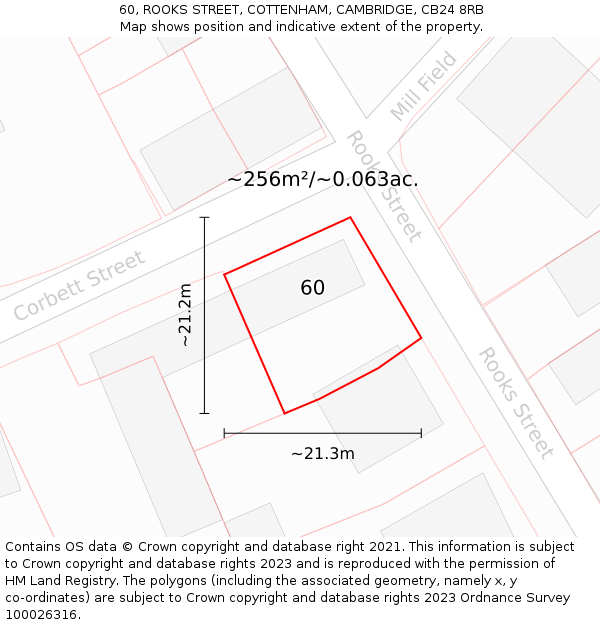 60, ROOKS STREET, COTTENHAM, CAMBRIDGE, CB24 8RB: Plot and title map