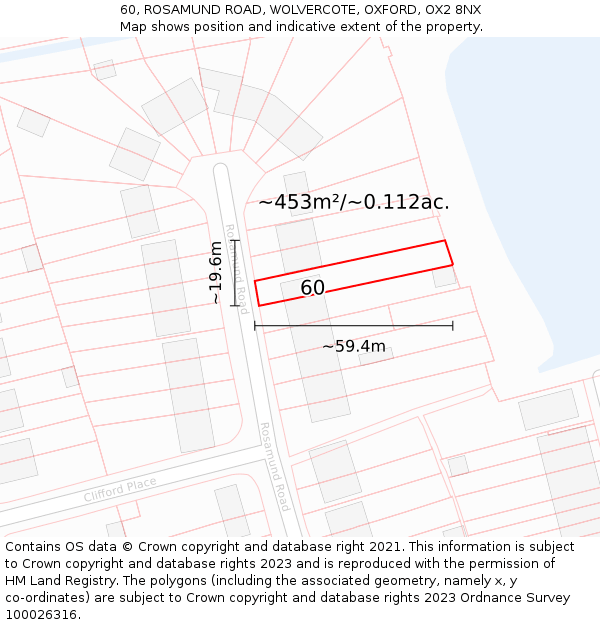60, ROSAMUND ROAD, WOLVERCOTE, OXFORD, OX2 8NX: Plot and title map