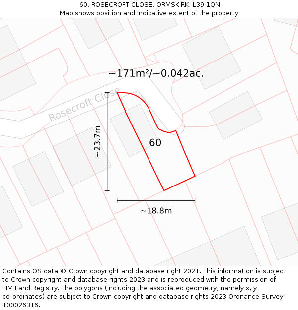 60, ROSECROFT CLOSE, ORMSKIRK, L39 1QN: Plot and title map
