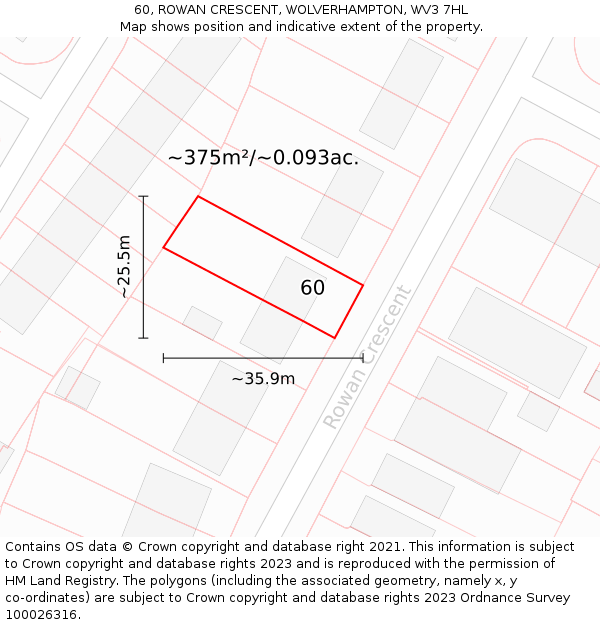 60, ROWAN CRESCENT, WOLVERHAMPTON, WV3 7HL: Plot and title map