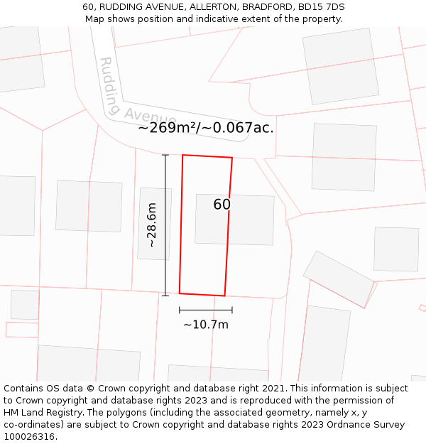 60, RUDDING AVENUE, ALLERTON, BRADFORD, BD15 7DS: Plot and title map