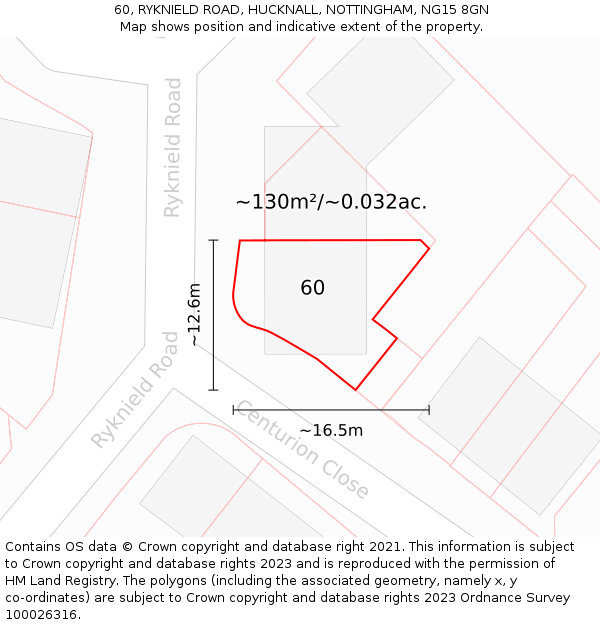 60, RYKNIELD ROAD, HUCKNALL, NOTTINGHAM, NG15 8GN: Plot and title map