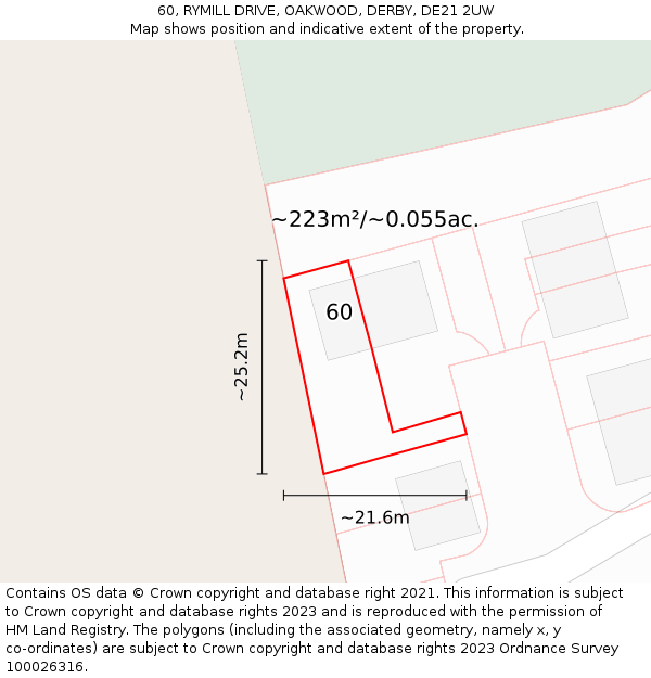 60, RYMILL DRIVE, OAKWOOD, DERBY, DE21 2UW: Plot and title map