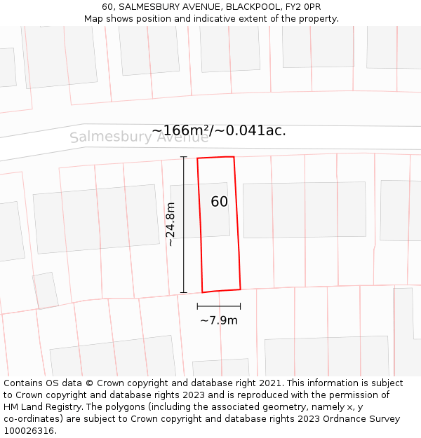 60, SALMESBURY AVENUE, BLACKPOOL, FY2 0PR: Plot and title map