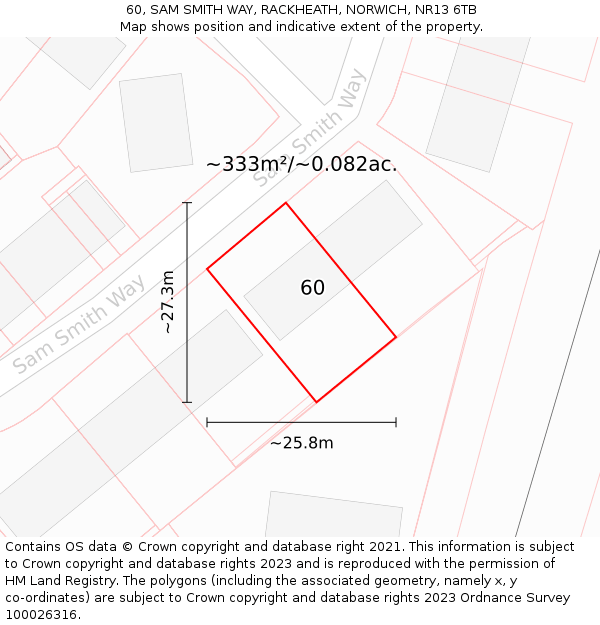 60, SAM SMITH WAY, RACKHEATH, NORWICH, NR13 6TB: Plot and title map