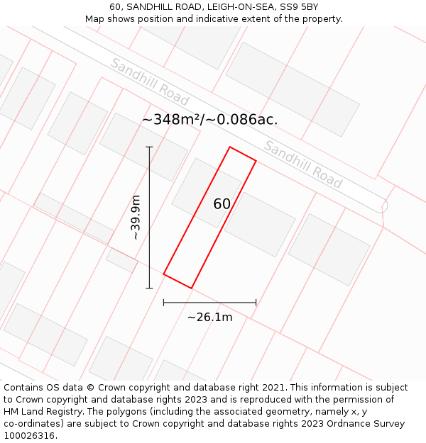 60, SANDHILL ROAD, LEIGH-ON-SEA, SS9 5BY: Plot and title map