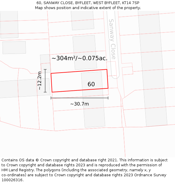 60, SANWAY CLOSE, BYFLEET, WEST BYFLEET, KT14 7SP: Plot and title map
