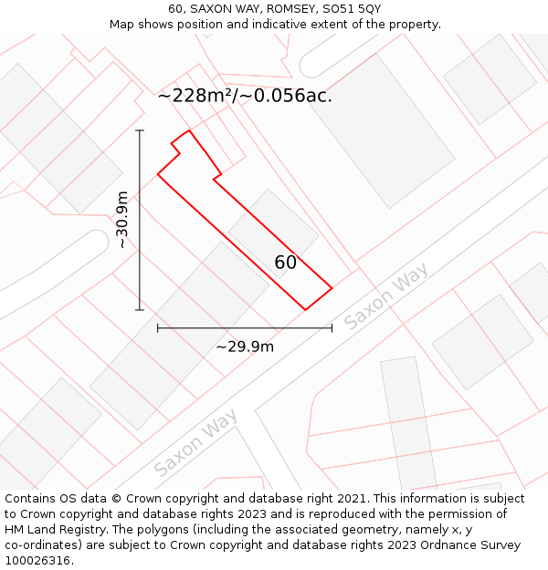 60, SAXON WAY, ROMSEY, SO51 5QY: Plot and title map