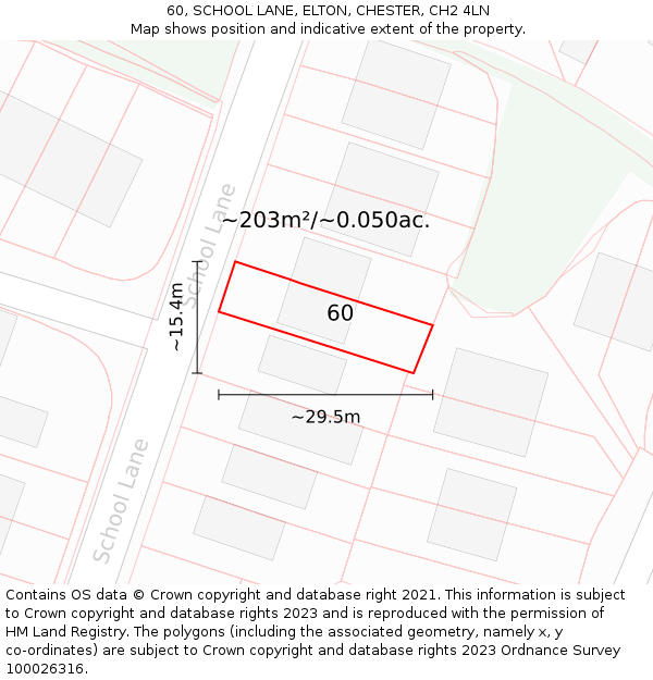60, SCHOOL LANE, ELTON, CHESTER, CH2 4LN: Plot and title map
