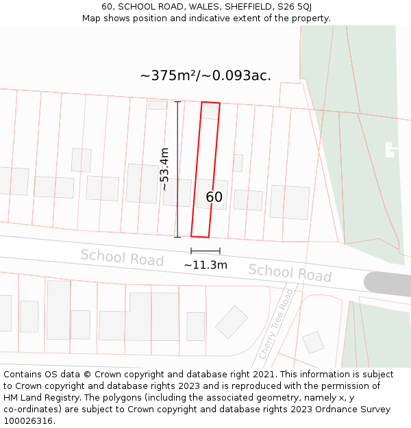 60, SCHOOL ROAD, WALES, SHEFFIELD, S26 5QJ: Plot and title map