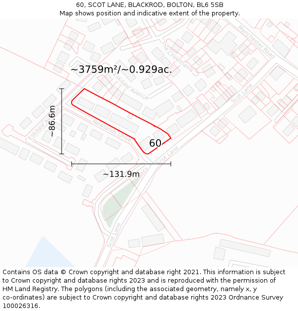 60, SCOT LANE, BLACKROD, BOLTON, BL6 5SB: Plot and title map