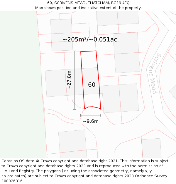 60, SCRIVENS MEAD, THATCHAM, RG19 4FQ: Plot and title map