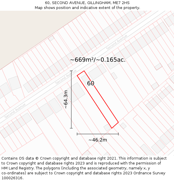 60, SECOND AVENUE, GILLINGHAM, ME7 2HS: Plot and title map