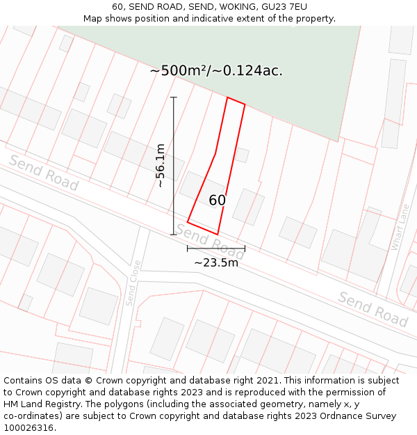 60, SEND ROAD, SEND, WOKING, GU23 7EU: Plot and title map