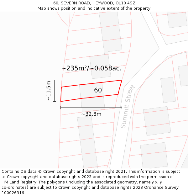 60, SEVERN ROAD, HEYWOOD, OL10 4SZ: Plot and title map