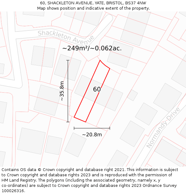 60, SHACKLETON AVENUE, YATE, BRISTOL, BS37 4NW: Plot and title map