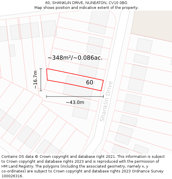 60, SHANKLIN DRIVE, NUNEATON, CV10 0BG: Plot and title map