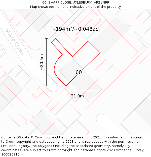 60, SHARP CLOSE, AYLESBURY, HP21 8RR: Plot and title map