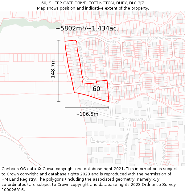 60, SHEEP GATE DRIVE, TOTTINGTON, BURY, BL8 3JZ: Plot and title map