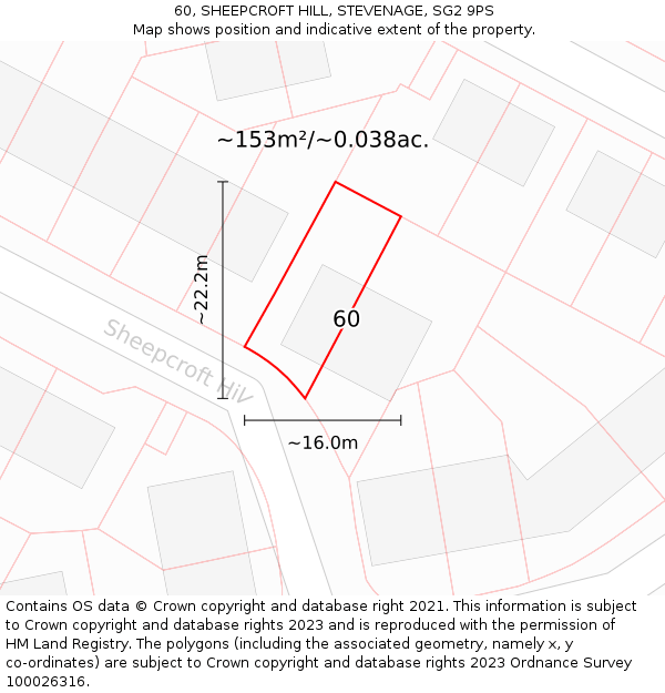 60, SHEEPCROFT HILL, STEVENAGE, SG2 9PS: Plot and title map