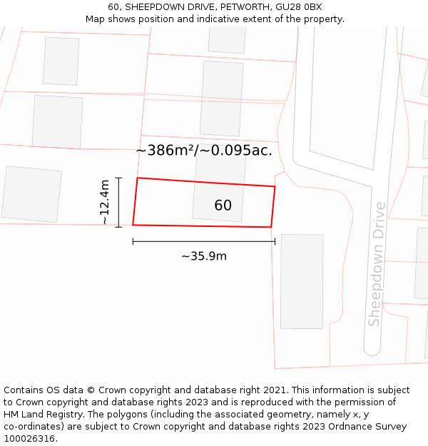 60, SHEEPDOWN DRIVE, PETWORTH, GU28 0BX: Plot and title map
