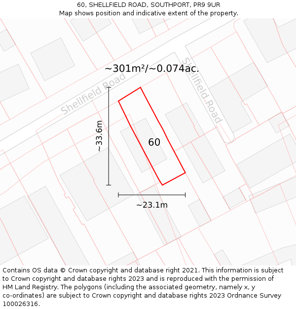 60, SHELLFIELD ROAD, SOUTHPORT, PR9 9UR: Plot and title map