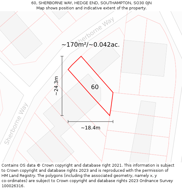 60, SHERBORNE WAY, HEDGE END, SOUTHAMPTON, SO30 0JN: Plot and title map