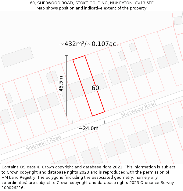 60, SHERWOOD ROAD, STOKE GOLDING, NUNEATON, CV13 6EE: Plot and title map