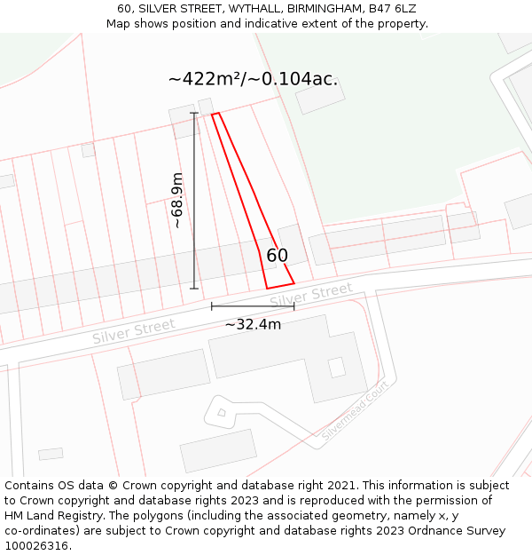 60, SILVER STREET, WYTHALL, BIRMINGHAM, B47 6LZ: Plot and title map
